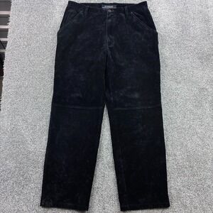 Vintage Y2K Koman Carpenter Pants Mens 36x34 Black Faux Suede Baggy Double Knee